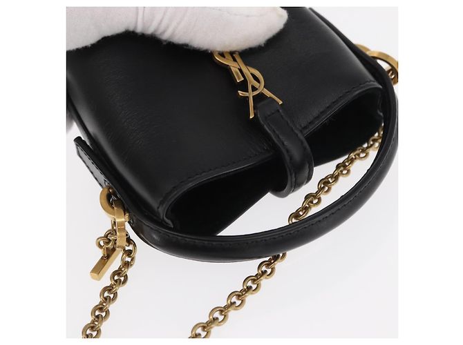 SAINT LAURENT Micro Borsa a Mano Pelle Nera Oro Auth 154229SM Nero D'oro - vista 6
