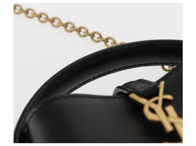 SAINT LAURENT Micro Borsa a Mano Pelle Nera Oro Auth 154229SM Nero D'oro - vista 8
