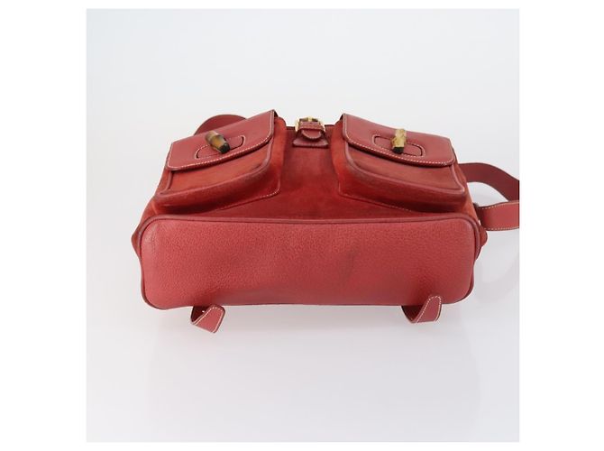 Mochila de Camurça Gucci Bamboo Vermelha Dourada 003 2058 0016 Auth th6525 Vermelho Dourado - vista 11