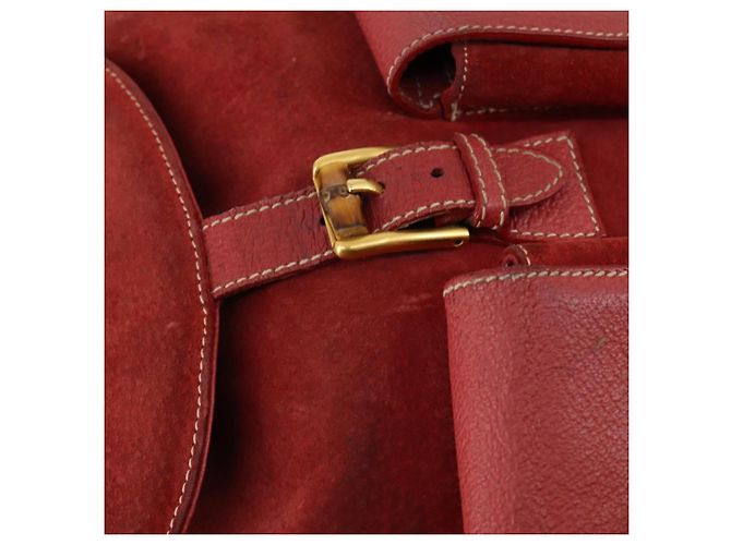 Mochila de Camurça Gucci Bamboo Vermelha Dourada 003 2058 0016 Auth th6525 Vermelho Dourado - vista 16