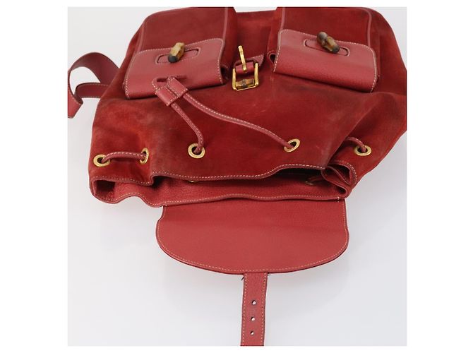 Mochila de Camurça Gucci Bamboo Vermelha Dourada 003 2058 0016 Auth th6525 Vermelho Dourado - vista 18