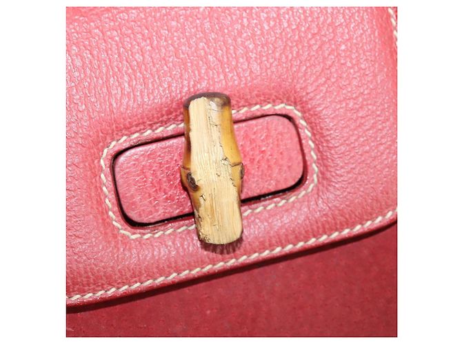 Mochila de Camurça Gucci Bamboo Vermelha Dourada 003 2058 0016 Auth th6525 Vermelho Dourado - vista 25