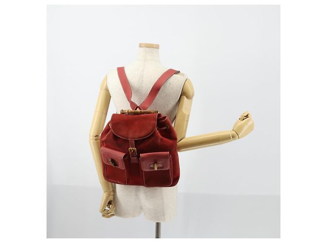 Mochila de Camurça Gucci Bamboo Vermelha Dourada 003 2058 0016 Auth th6525 Vermelho Dourado - vista 28