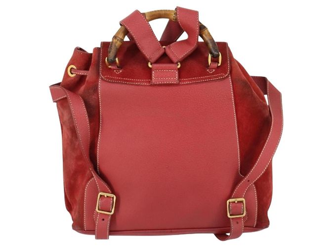 Mochila de Camurça Gucci Bamboo Vermelha Dourada 003 2058 0016 Auth th6525 Vermelho Dourado - vista 3