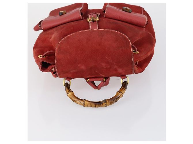 Mochila de Camurça Gucci Bamboo Vermelha Dourada 003 2058 0016 Auth th6525 Vermelho Dourado - vista 6
