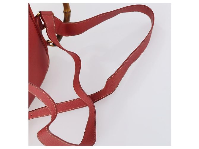 Mochila de Camurça Gucci Bamboo Vermelha Dourada 003 2058 0016 Auth th6525 Vermelho Dourado - vista 9