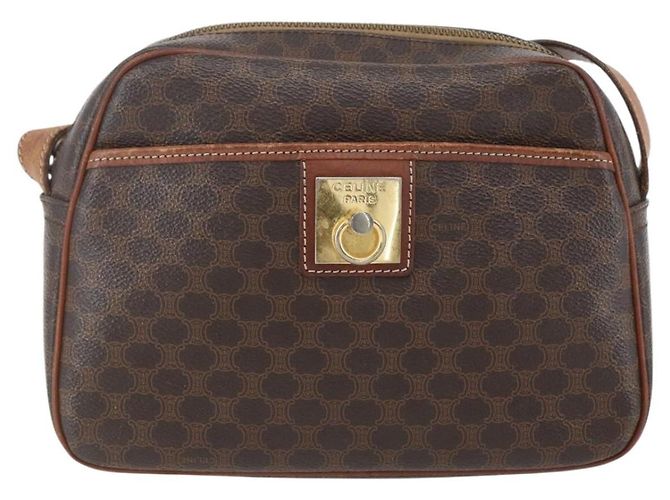 Céline Borsa a Spalla in Tela Macadam CELINE in Pelle PVC Marrone Oro Auth 159160 D'oro - vista 2