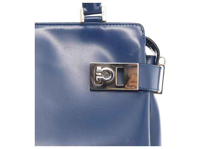 Borsa a mano Gancini in pelle azzurro chiaro e oro Auth BA9168 di Salvatore Ferragamo D'oro Blu chiaro - vista 15