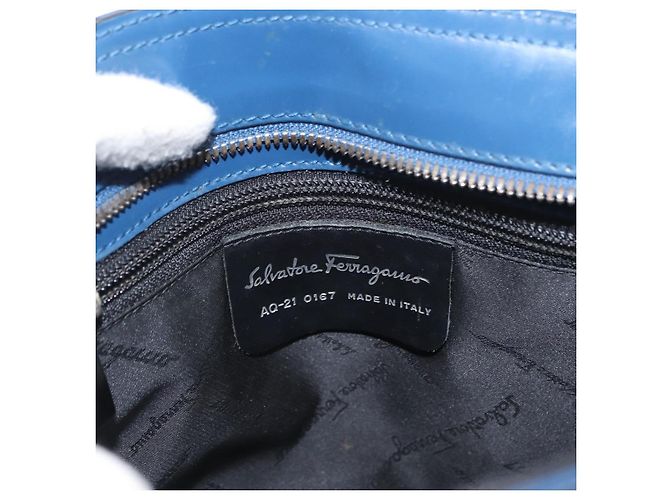 Borsa a mano Gancini in pelle azzurro chiaro e oro Auth BA9168 di Salvatore Ferragamo D'oro Blu chiaro - vista 16