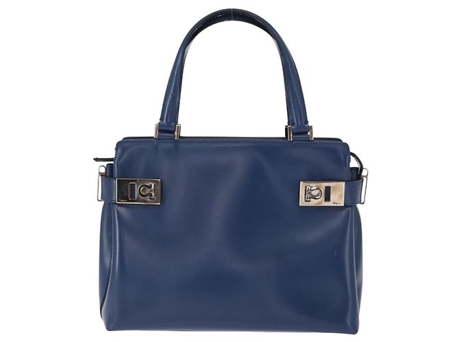 Borsa a mano Gancini in pelle azzurro chiaro e oro Auth BA9168 di Salvatore Ferragamo D'oro Blu chiaro - vista 2