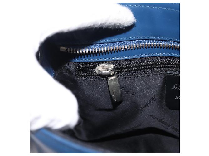 Borsa a mano Gancini in pelle azzurro chiaro e oro Auth BA9168 di Salvatore Ferragamo D'oro Blu chiaro - vista 20
