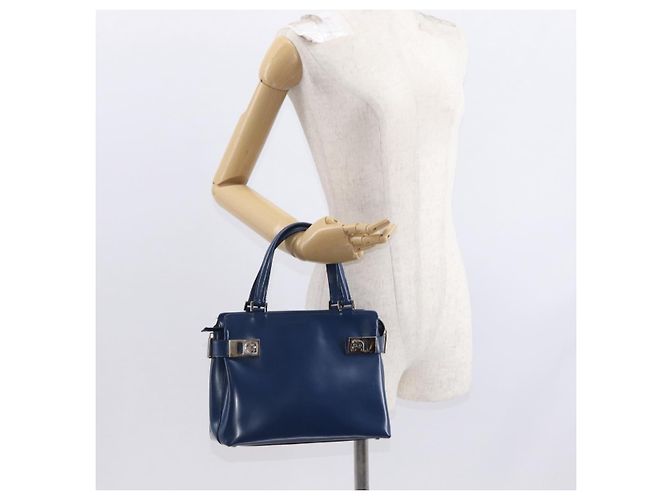 Borsa a mano Gancini in pelle azzurro chiaro e oro Auth BA9168 di Salvatore Ferragamo D'oro Blu chiaro - vista 22