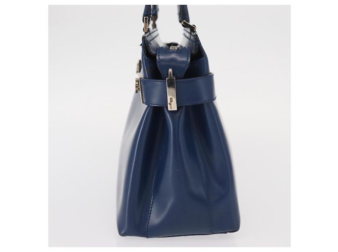 Borsa a mano Gancini in pelle azzurro chiaro e oro Auth BA9168 di Salvatore Ferragamo D'oro Blu chiaro - vista 4