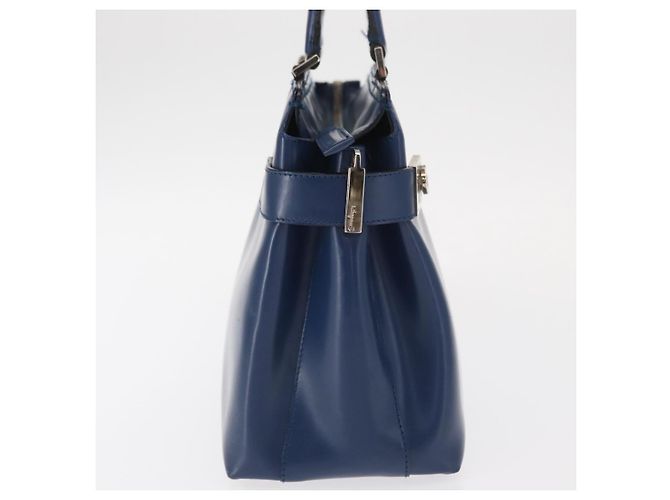 Borsa a mano Gancini in pelle azzurro chiaro e oro Auth BA9168 di Salvatore Ferragamo D'oro Blu chiaro - vista 5