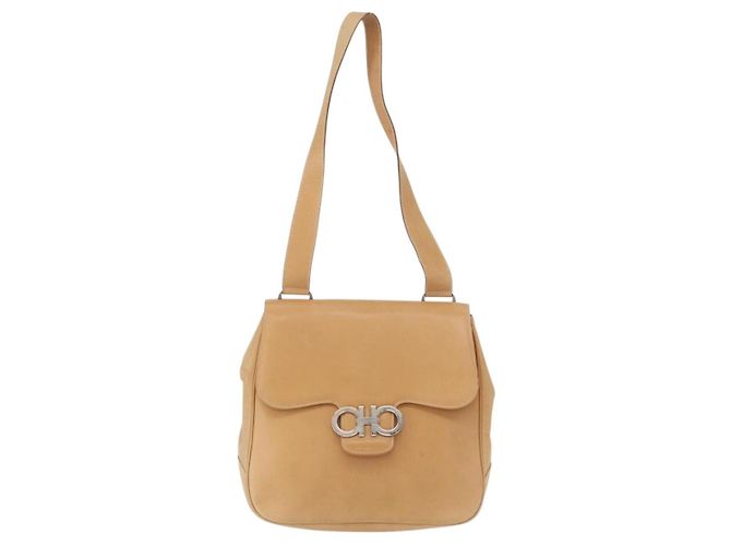 Borsa a Spalla Gancini in Pelle Beige Argento Auth BA8874 di Salvatore Ferragamo - vista 2