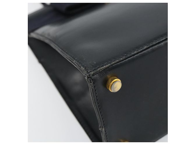 Bolso de mano Vala de cuero azul marino y dorado Auth BA8854 de Salvatore Ferragamo - vista 11