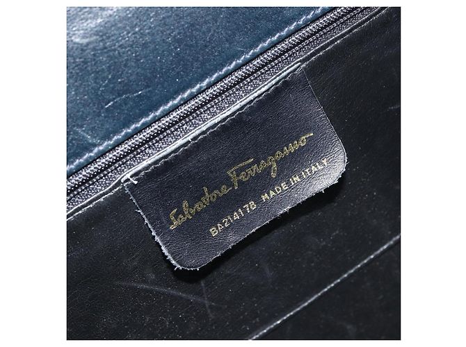 Bolso de mano Vala de cuero azul marino y dorado Auth BA8854 de Salvatore Ferragamo - vista 15