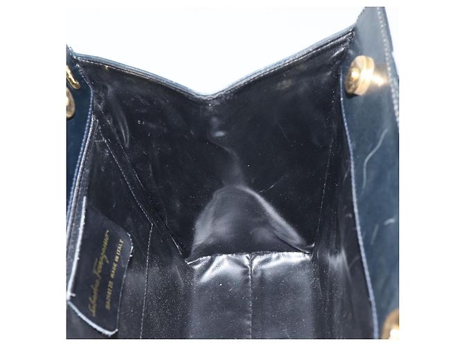 Bolso de mano Vala de cuero azul marino y dorado Auth BA8854 de Salvatore Ferragamo - vista 17