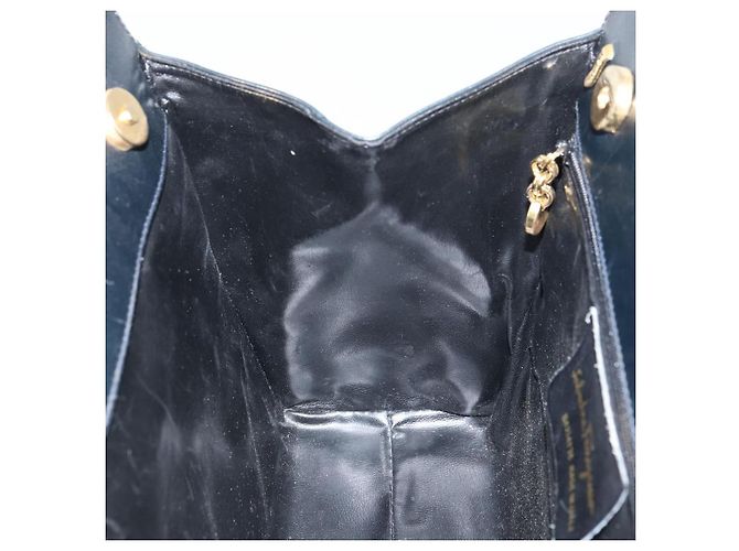 Bolso de mano Vala de cuero azul marino y dorado Auth BA8854 de Salvatore Ferragamo - vista 18