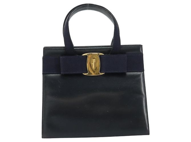 Bolso de mano Vala de cuero azul marino y dorado Auth BA8854 de Salvatore Ferragamo - vista 2