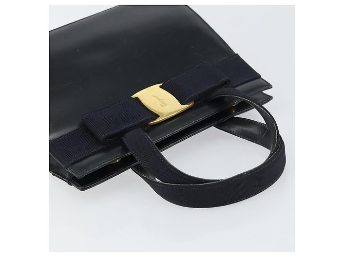 Bolso de mano Vala de cuero azul marino y dorado Auth BA8854 de Salvatore Ferragamo - vista 6