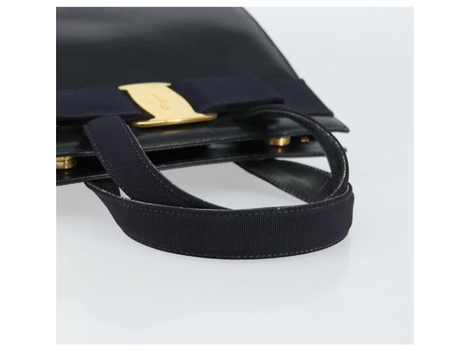 Bolso de mano Vala de cuero azul marino y dorado Auth BA8854 de Salvatore Ferragamo - vista 7