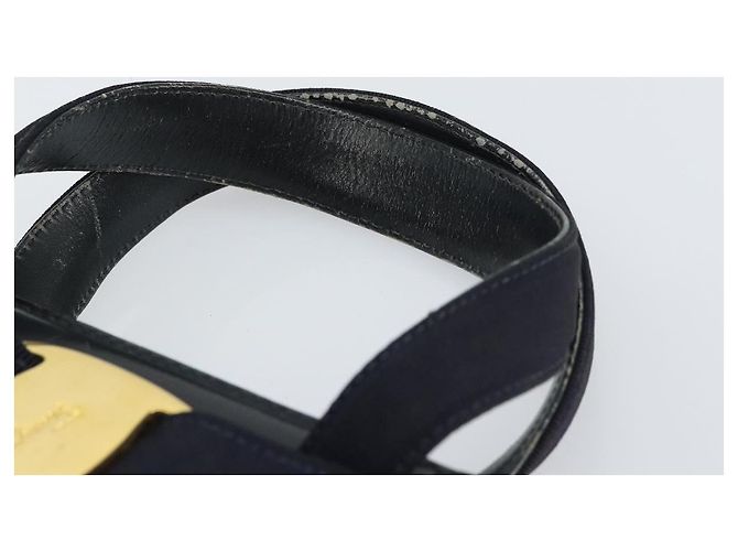 Bolso de mano Vala de cuero azul marino y dorado Auth BA8854 de Salvatore Ferragamo - vista 8