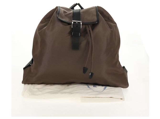 PRADA Backpack Nylon Gray Silver Auth 153654V Brown Silvery - view 12