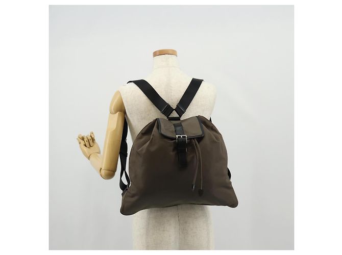 PRADA Backpack Nylon Gray Silver Auth 153654V Brown Silvery - view 29