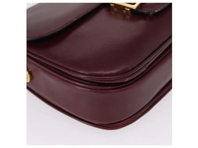 Borsa a Spalla CÉLINE Horse Carriage in Pelle Bordeaux Oro Auth 156289 D'oro Bordò - vista 12
