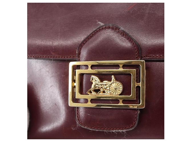 Borsa a Spalla CÉLINE Horse Carriage in Pelle Bordeaux Oro Auth 156289 D'oro Bordò - vista 16