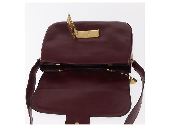 Borsa a Spalla CÉLINE Horse Carriage in Pelle Bordeaux Oro Auth 156289 D'oro Bordò - vista 18