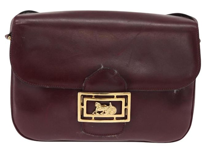 Borsa a Spalla CÉLINE Horse Carriage in Pelle Bordeaux Oro Auth 156289 D'oro Bordò - vista 2