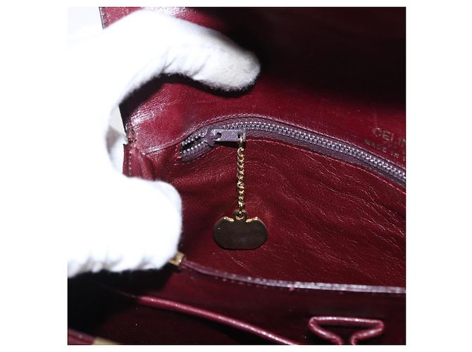 Borsa a Spalla CÉLINE Horse Carriage in Pelle Bordeaux Oro Auth 156289 D'oro Bordò - vista 23