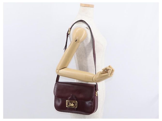 Borsa a Spalla CÉLINE Horse Carriage in Pelle Bordeaux Oro Auth 156289 D'oro Bordò - vista 26