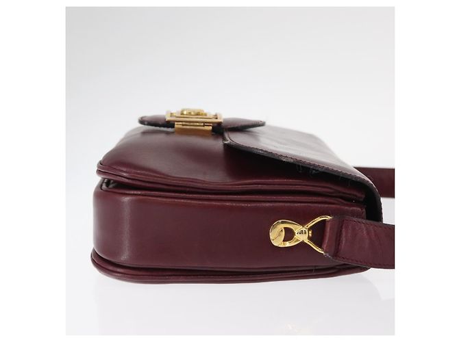 Borsa a Spalla CÉLINE Horse Carriage in Pelle Bordeaux Oro Auth 156289 D'oro Bordò - vista 5