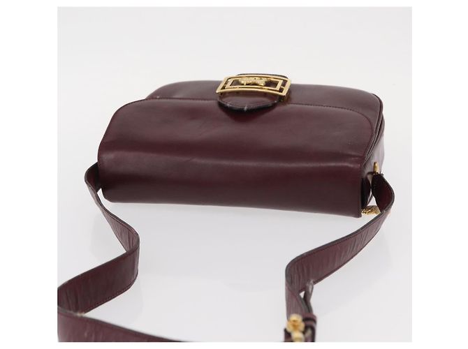 Borsa a Spalla CÉLINE Horse Carriage in Pelle Bordeaux Oro Auth 156289 D'oro Bordò - vista 7