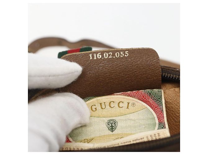 Borsa Sherry Line GG Supreme Web di GUCCI in PVC beige e oro 116 02 055 Auth BA8616 D'oro - vista 21