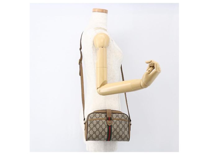 Borsa Sherry Line GG Supreme Web di GUCCI in PVC beige e oro 116 02 055 Auth BA8616 D'oro - vista 22