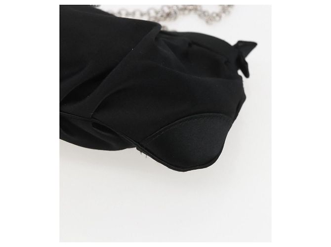 Borsa a Spalla Gancini Chain Salvatore Ferragamo Satin Nero Argento Auth 156969V - vista 10