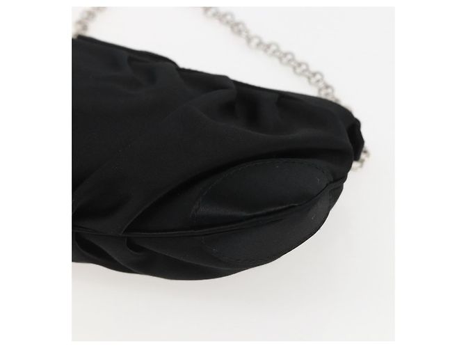 Borsa a Spalla Gancini Chain Salvatore Ferragamo Satin Nero Argento Auth 156969V - vista 12