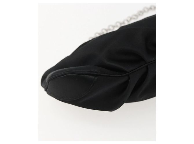 Borsa a Spalla Gancini Chain Salvatore Ferragamo Satin Nero Argento Auth 156969V - vista 13
