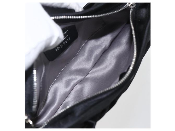 Borsa a Spalla Gancini Chain Salvatore Ferragamo Satin Nero Argento Auth 156969V - vista 17