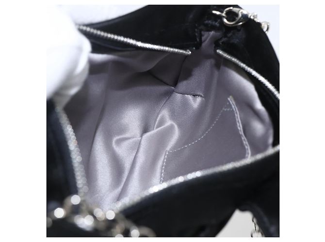 Borsa a Spalla Gancini Chain Salvatore Ferragamo Satin Nero Argento Auth 156969V - vista 19