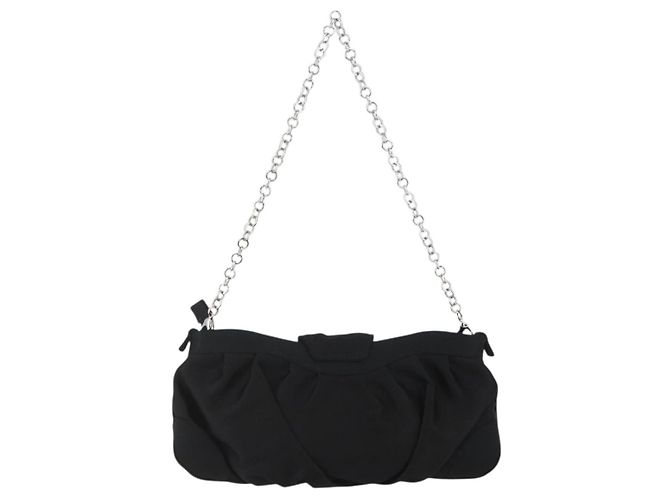 Borsa a Spalla Gancini Chain Salvatore Ferragamo Satin Nero Argento Auth 156969V - vista 3
