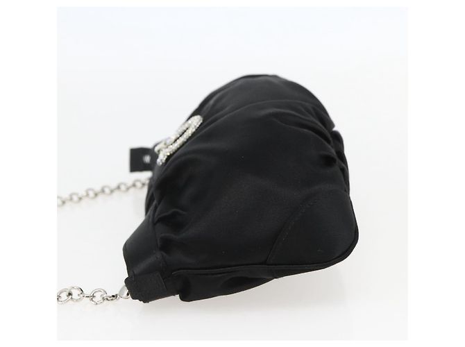 Borsa a Spalla Gancini Chain Salvatore Ferragamo Satin Nero Argento Auth 156969V - vista 4