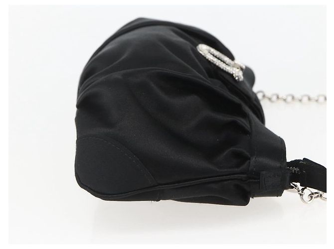 Borsa a Spalla Gancini Chain Salvatore Ferragamo Satin Nero Argento Auth 156969V - vista 5