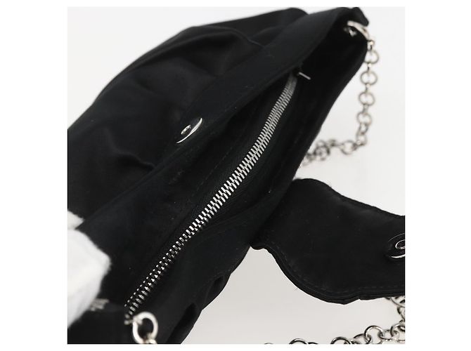 Borsa a Spalla Gancini Chain Salvatore Ferragamo Satin Nero Argento Auth 156969V - vista 6