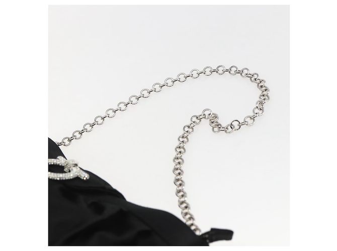 Borsa a Spalla Gancini Chain Salvatore Ferragamo Satin Nero Argento Auth 156969V - vista 8