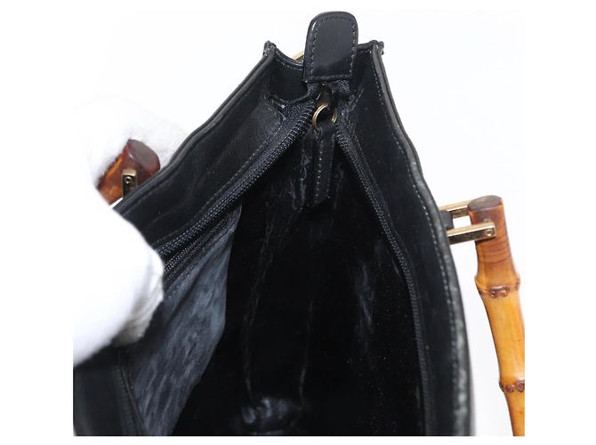 Borsa a mano in pelle Gucci Bamboo Nera Oro 001 2855 1875 0 Auth ka770 Nero D'oro - vista 17